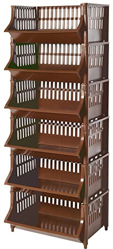 ARTECSIS Korbregal aus Kunststoff braun I 110 cm hoch I 6 Körbe I Erweiterbares Stapelregal