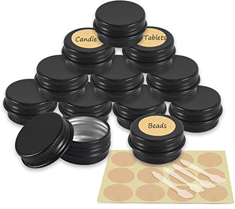 YANCAER 24 Pièces Pots en Aluminium Noir Mat de 5ml avec Couvercle - D26mm x H15mm Vide Ronde Cosmétiques Pot Conteneurs de Voyage pour Maquillage, Crème, Baume à Lèvres, Mini Bougies