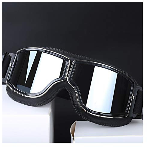 ADJAN Motocross Brille Vintage Brille Motorrad Leder Goggles Gläser Cruiser Klappbrille 3-farbiges Leder 4-farbige Linse (Color : 4)