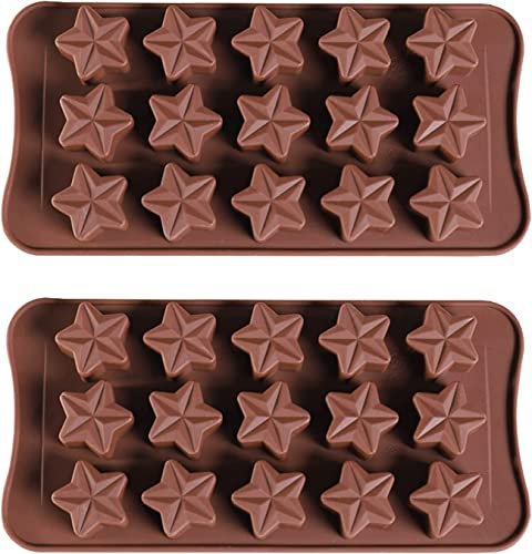 BAMUTU Star Shaped Silicone Chocolate Mould 2 PCS 15-Cavity Candy Mould Ice Cube Tray Non Stick Silicone Mould for Gummy Dessert Jelly