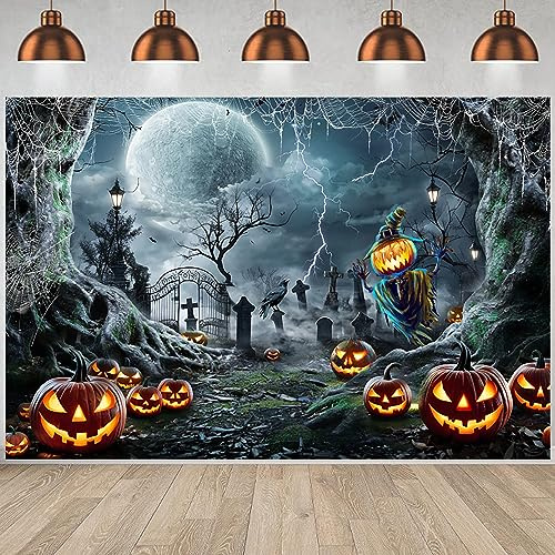 3x2m Foto Hintergrund Halloween Horror Mond Nacht Scary Friedhof Vogelscheuche Kürbis Laterne Fotografie Hintergrund Kinder Familie Halloween Party Dekorationen Banner Fotowand Fotobox Requisiten