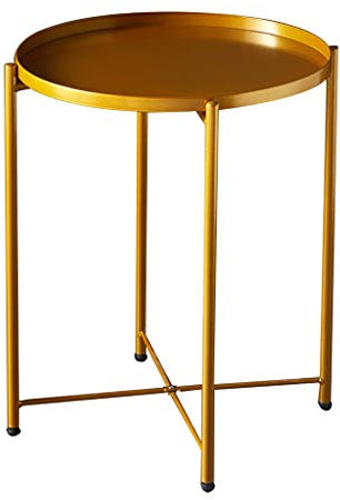 IMYOGI Exquisiter Couchtisch, einfacher runder Aufbewahrungstisch aus Eisen, Wohnzimmer-Sofa-Multifunktions-Tabletttisch, Schlafzimmer-Freizeittisch, kreatives Regal (Farbe: Gold)