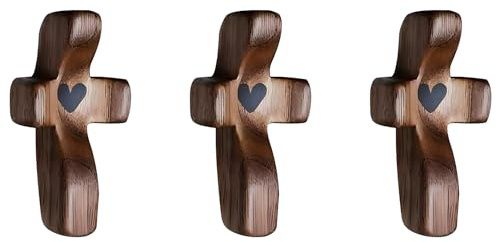 Yookin Cross My Heart | Croce in legno con punta delle dita, regalo di incoraggiamento, antistress, tascabile, regalo di Natale, croce portatile in legno (nero, 3 pezzi)