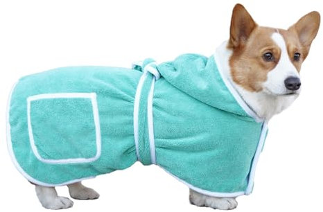 ZYTECO Haustier-Bademantel Tragbares Mikrofaser-Handtuch Verstellbar Mit Magischem Aufkleber Schnell Trocknend Super Saugfähig Für Hunde Und Katzen,Grün,XL
