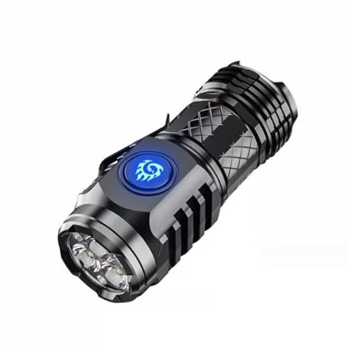 LUCKKY Three-Eyed Monster Mini Flash Super Power Flashlight, LED Torch Rechargeable, Waterproof, USB Tactical Flashlight, 5 Modes, Mini COB Torch with Clip for Camping Hiking Emergency (Black)