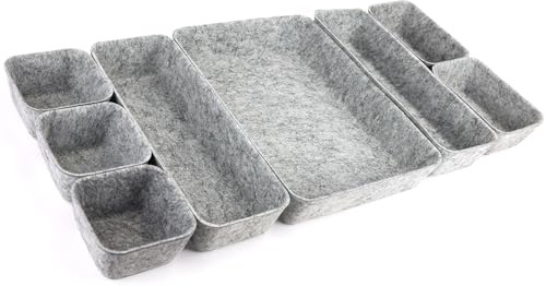 Bazasa 8 Stück Schubladen Organizer Ordnungssystem aus Filz Faltbar Filzkorb für Kosmetik Waschbare Aufbewahrungsbox mit 4 Größe für Schminktisch Büro Badezimmer Nachttisch Schlafzimmer (Hellgrau)