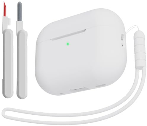 KOKOKA Silikon Hülle Schutzhülle Kompatibel für Airpods Pro 2/1 2023/2022/2019 mit Reinigungsset und Silikonband, Stoßfeste Weiche Schutzhülle Case für Airpods Pro 2nd/1st Generation, Weiß