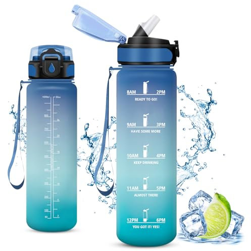 Vikaster Borraccia, 1litro Borraccia con cannuccia, Water Bottle Senza BPA & Prova di Perdite, Bottiglia Acqua Sportiva per Bambini Scuola, Bici, Palestra, Yoga, Ufficio, Trekking, Outdoor