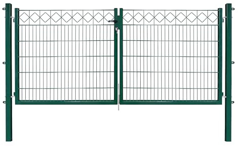 Dekor Doppeltore EXCLUSIVE in den Ausführungen Karo & Ring für Stabmattenzäune - Drahtstärke: 6/5/6 mm - mit Zierornamenten (KARO, Grün, B 300 x H 120 cm)