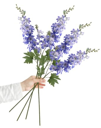DODXIAOBEUL 4 Stück Blau Künstliche Blumen für Dekoration, 84cm Künstliche Delfinium Blumen Langen Stiel Seidenblumen für Heimdekoration Indoor Hochzeiten Party Tischdekorationen