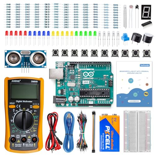 SunFounder Beginner's Lab Starter Kit with Original Arduino Uno R3 REV3 Multimeter 34 Projects 40+ Video Courses Breadboard Battery, RoHS Compliant, for Beginners & Engineers