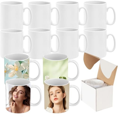 GadgetHaven Sublimation Mugs 11oz Blank Plain White Coffee Mugs Ceramic Coated Cup with Smash Proof Boxes for Art Gifts DIY Craft (6)