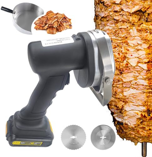 Affettatrice per barbecue commerciale,coltello per kebab Shawarma a batteria-regolazione dello spessore taglio da 0,5-8mm,affettatrice elettrica per doner kebab con pala per girarrosto/2 lame