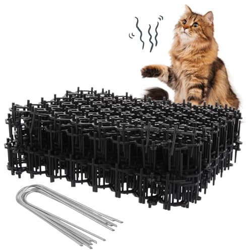 ASelected 12PCS Cat Scat Mat With Spikes,15x20 cm Anti Cat Spikes with Pegs,Cat Repellent Mat With Spikes Anti Cat Dog Deterrent,Flat Prickle Strip Dig Stopper,Pet Deterrent Mats for Garden,Fence,Home
