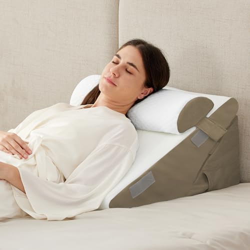 Ruqmuis 3PCS Wedge Pillow Set for After Surgery, Adjustable 9&12 Inch Bed Wedge Pillow for Sleeping, Incline Pillow Wedge for Headboard, Post Surgery, Acid Reflux, Neck&Back Support, Brown
