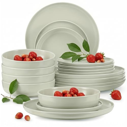 Konsimo Victo Service de table moderne pour 6 personnes - 18 pièces - Service de table et service de table - Service combiné pour 6 personnes - Service en faïence pour famille - Vaisselle verte mate -
