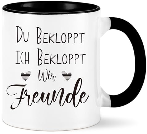 Diztoud Geschenk für Freund Weihnachten, Geburtstag, Geschenke für Freunde, Beste Freunde Geschenke, Freundin, BFF, Kollegin Tasse mit Spruch Du Ich Bekloppt Wir Freunde, 325ml Kaffeetasse, Schwarz
