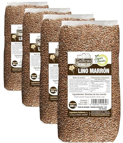 Guillermo | Semillas de lino marrón - Paquete 500g. | Superalimento | Fuente de fibra (Paquete de 4)
