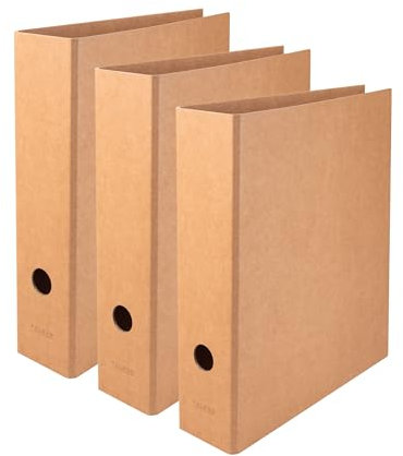 FALKEN 3er Pack Pure Nature Ordner, Made in Germany, 8 cm breit DIN A4 Braun Vegan, puristisch, stabiler und langlebiger, naturbelasser Karton Ringbuch Hefter Mappe