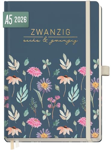 Häfft® Wochen-Notiz-Kalender 2026 A5 Flying Flowers Buchkalender, Planer Notiz-Timer, Terminplaner, Wochenkalender, Organizer, Terminkalender mit Einstecktasche - nachhaltig & klimafreundlich