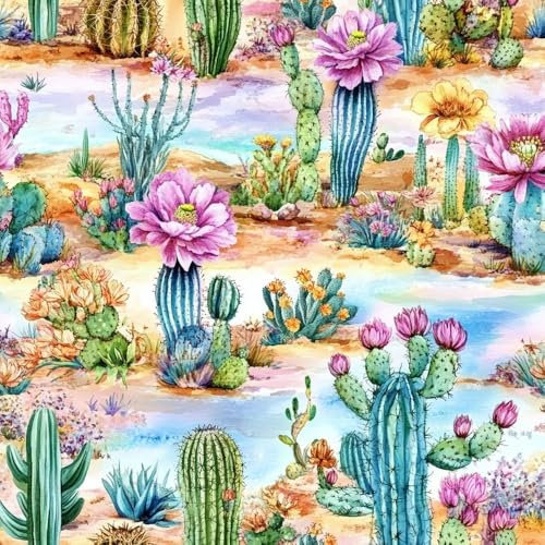 JIAOQSS Peel and Stick Wallpaper Watercolor Desert Cactus Stick on Wallpaper Plants Cactus Floral Vinyl Sticky Back Plastic Wallpaer Waterproof for Wall Furniture Living Room Bedroom Bathroom