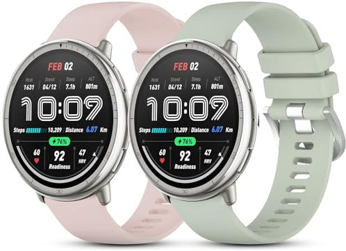 CHULN 2 Stücks Silikon Armband Kompatibel mit Amazfit Active 2/Garmin Vivoactive 5/GTS 2/2 Mini/3, 20mm Einstellbares Sport Ersatzarmband für Amazfit Active 2.