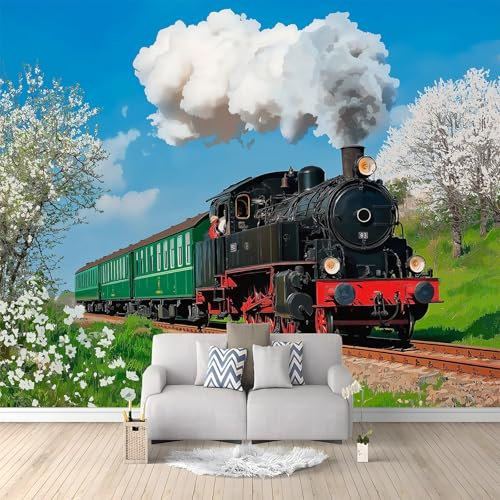 Papel tapiz fotográfico Color Muebles Decoración 250 x 175 cm Removible Impermeable papeles pintados no tejidos Estilo rústico Flores Tren de vapor Moderna Sala Cuarto Oficina Murales