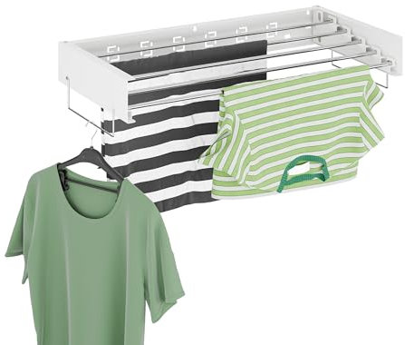 Relaxdays Séchoir à Linge, Mural, Peu encombrant, H x L x P : 15 x 80 x 40,5 cm, pour Votre intérieur, Blanc