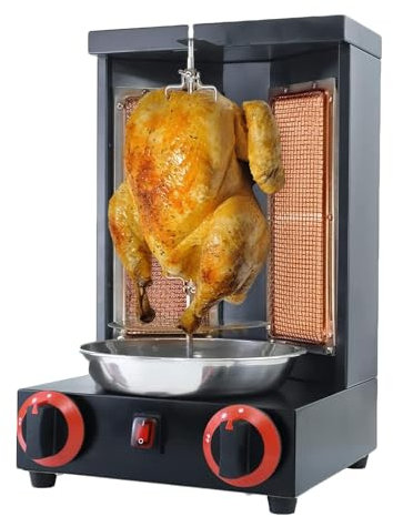 Grill de poulet maison, gril à kebab en acier inoxydable avec 2 brûleurs, rôtissoire à 360°, rôtissoire de comptoir pour doner kebab, rôtissoire verticale à gaz pour dinde au propane, pour la maison