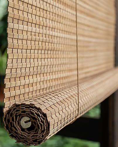 Retro Bambus Rollo Jalousine Bambusrollo,50-140cm Breit Outdoor Vorhänge Wetterfest Bambusrollo Aussenbereich für Terrasse Balkon Fenster Sonnenschutz
