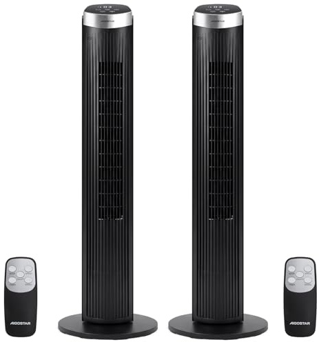 Aigostar Turmventilator, 100cm Kompakter Säulenventilator Leise mit Fernbedienung, 12h Timer, LED-Display, 3 Modi & 3 Geschwindigkeiten, 55W, 50° Oszillation, Tragegriff, Schwarz
