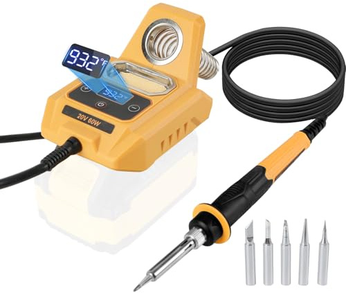 Cordless Soldering Iron for Dewalt 20V Battery, Electric Digital LCD Soldering Station with 5 Pcs Solder Tips, 40S Fast Heating, Temperature Adjustable for DIY, Repair, Wire Welding (No Battery)