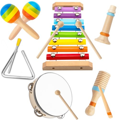 DQMOON Toys for 1 2 3 Year Old Boys Girls, Wooden Montessori Toys for 1 2 3 Year Old Baby Music Instruments Toy Set, Birthday Gifts for Boys Girls Early Xmas Stocking Fillers for 1+