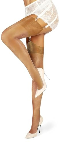 VOGEL VERE Sexy Silky Nylon Stockings for Women, Classic Sheer Suspender Stockings-Soft & Shimmery Inelastic Vintage Retro Elegance