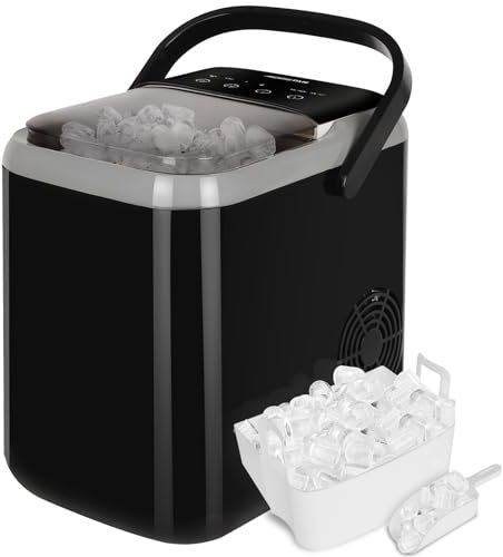Aigostar Eiswürfelmaschine 1,5L 130W, 14kg/24h, 9 Eiswürfel in 6 Minuten, Selbstreinigender Eiswürfelbereiter mit Griff, Eisschaufel und Korb, Ice Maker für Party, Büro, Wohnmobil