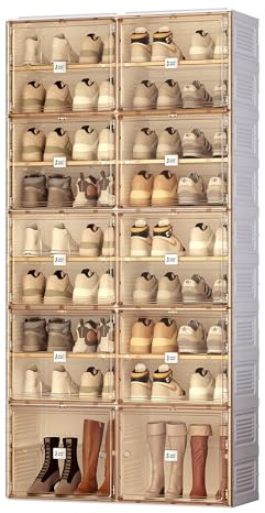 MAYIBOX klappbarer Schuhschrank,Transparente Schuhboxen, stapelbar, 10 Stück mit magnetischer Tür, für Stöckelschuhe, Stiefeletten, Pumps (2 Spalten 10 Schichten 38 Paar)