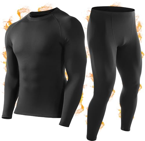 WISMBOX Thermounterwäsche Herren Set, Warm & Atmungsaktiv mit Innenfleece | Thermounterwäsche Herren Set Winter mit Innenfleece, Bequeme Elastische Skifahren Funktionsunterwäsche für Training & Alltag