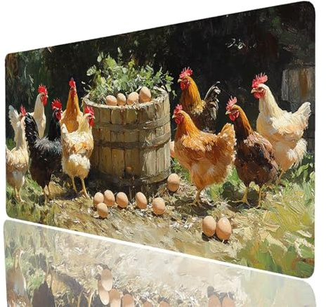 Chicken Mouse Mat 56x24x0.12In Waterproof Gaming Mouse Pad Egg Non-slip Rubber Base Abrasion-resistant Stitched Edges, Large Mousepad as Desk Mat for Office Accessories Laptop Keyboard JXL-0373