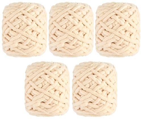 Filato di ciniglia grosso da 500 g, per lavorare a maglia gomitoli da 100 g, soffice velluto per lavori a maglia a mano, coperte all'uncinetto, sciarpe e amigurumi (beige)