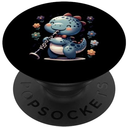 Simpatico dinosauro che suona flauto arte musicista unica PopSockets PopGrip Adesivo