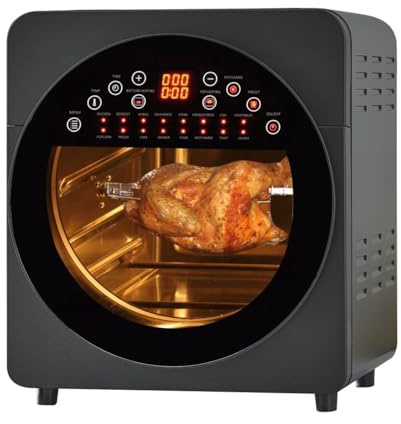 Forno ad Aria 14L con Doppio Riscaldamento e Display Touch – Air Fryer Oven Multifunzione in Acciaio, con Girarrosto, Timer Regolabile e Accessori Inclusi – Cottura Sana e Croccante Senza Olio