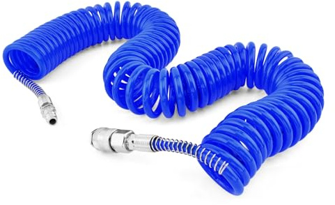 Air Compressor Hose,10m Polyurethane Recoil Air Line Hose Compressor Tool,with 1/4 Europe Quick Coupler and Plug,5mm ID x 8mm OD with Bend Restrictor,Fitting Standard Euro Connections,No Leak