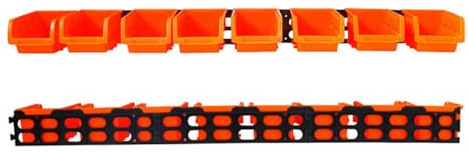 Fockety Bacs de Rangement Muraux, 8 Bacs et 3 Rails, Organisateur D'outils de Garage Suspendu en Plastique, Organisateur de Rangement Empilable pour Vis, écrous, Boulons, Clous