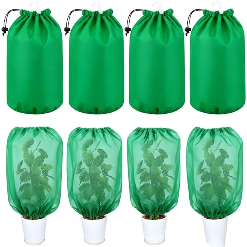 4 Pièces Sac hivernage Plante Exterieur, 60 x 80cm Voile Hivernage Plante Exterieur avec Cordon de Serrage, Antigel Perméable, pour Protéger Plantes d'Extérieur, Arbustes et Plantes en Pot