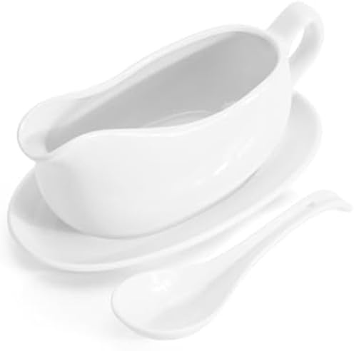 Salsera con platillo Juego de salsera de cerámica de 200 ml con cuchara profunda y bandeja, vajilla con pico antigoteo para salsas, aderezos para ensaladas, Acción de Gracias, Halloween...