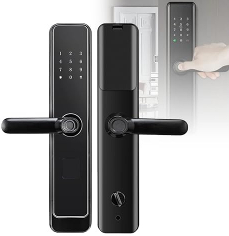 Cerradura Inteligente Con Manija - Huella Dactilar, Contraseña, Tarjeta Y Llave | Múltiples Funciones De Alarma, Cerradura Electrónica Para Portones Principales Y Puertas De Dormitorios,A
