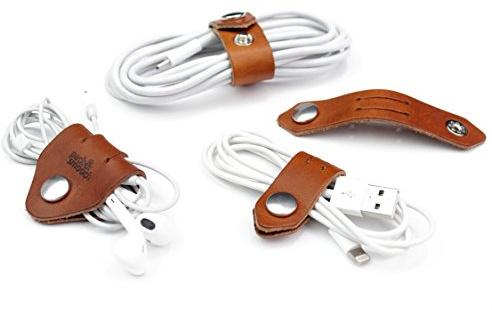 Pack & Smooch Kabel Organizer Set Leder Hellbraun Handmade | Italienisches Leder | 4er Set | Made in Germany