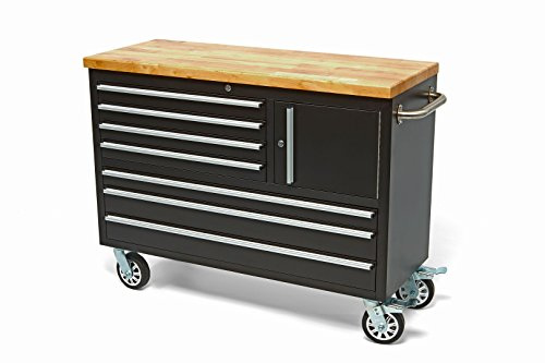 HBM 122 cm. carrello portautensili/banco da lavoro professionale con piano in legno - nero