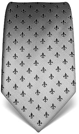 Vincenzo Boretti Herren Krawatte reine Seide Fleur-de-Lis Muster edel Männer-Design zum Hemd mit Anzug für Business Hochzeit 8 cm schmal/breit silber