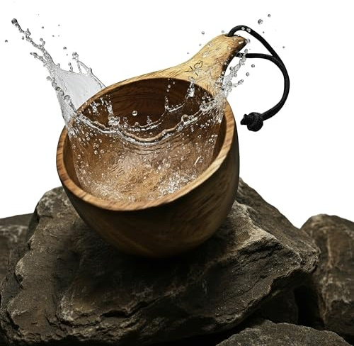 überleben Dursten Lore Kuksa Holzbecher, handgeschnitzt, Campingbecher, Holzbecher, 340 ml, traditioneller nordischer Camping-Kaffeebecher, Wanderbecher, leicht, langlebig, Bushcraft-Campingschale mit